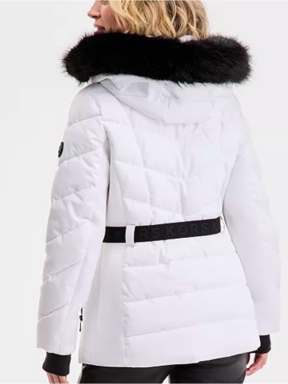 NWT Michael Kors White Belted Puffer Coat with Fur-Trim Hood sz S - Picture 2 of 14